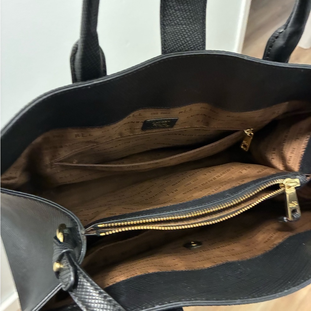 Ralph Lauren Black Textured Leather Tote with Gold Emblem - Picture 4 of 5